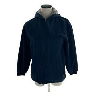 US. POLO ASSN Women's Windbreaker Full Zip Hooded Navy Blue Logo Jacket Medium